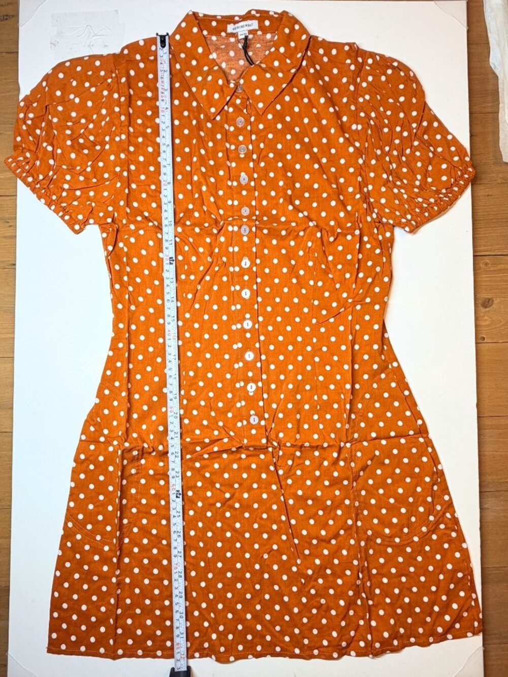 WeWoreWhat Elle Dress M Bran Rust Polka Dot Puff Sleeve Mini Shirt Dress NWT - Picture 11 of 11